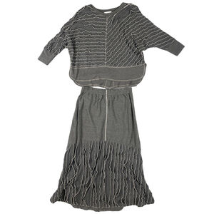 Moonlight by Y&S Lagenlook Skirt Set M Grey Art To Wear Ruffle Tiered Textured